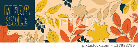 Mega sale big autumn discounts, web ad banner - Vector Mega sale big autumn discounts, web ad banner - Vector 127988799