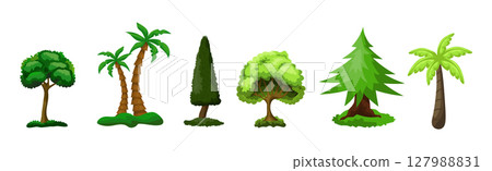Set of 6 different trees on a white background - Vector 127988831
