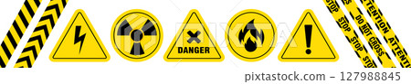 Warning signs and symbols in yellow and black - Vector Warning signs and symbols in yellow and black - Vector 127988845