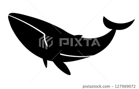 向量圖的一條遊動的鯨魚的輪廓。用於圖示、裝飾、背景。 向量圖的一條遊動的鯨魚的輪廓。用於圖示、裝飾、背景。 127989072