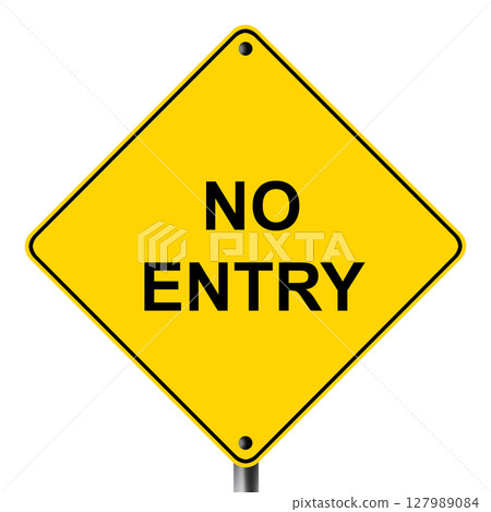 no entry caution hazard symbol on yellow road sign 127989084