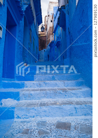 Morocco Chefchaouen Blue Stairs 127989130