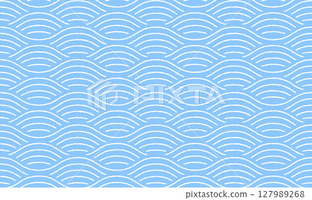 Blue wave pattern with overlapping rough white wavy lines 127989268