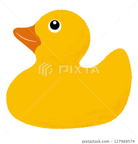 橡皮鴨（鴨子玩具）的可愛插圖素材 | 橡皮鴨，鴨子，玩具，水面，黃色 127989574