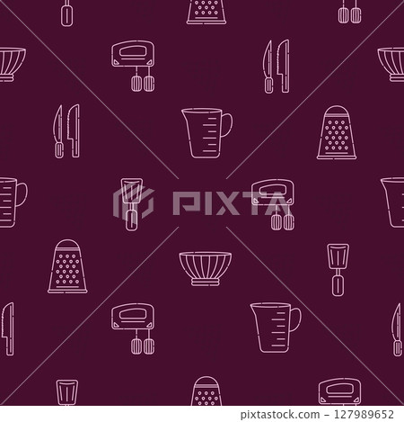 Cutlery seamless pattern, burgundy background 127989652