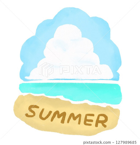 Cumulonimbus clouds and seaside | Summer illustration Cumulonimbus clouds and seaside | Summer illustration 127989685