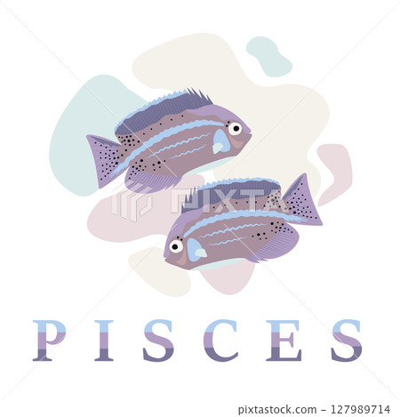Zodiac sign of Pisces, illustration and text Zodiac sign of Pisces, illustration and text 127989714