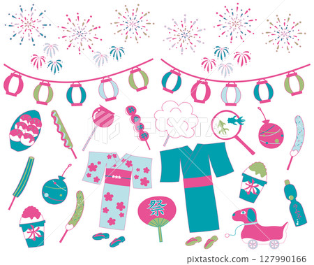 Summer festival illustration set: vivid pink 127990166