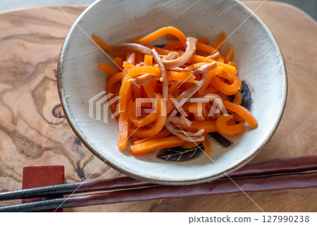 Close-up of delicious-looking Fukushima specialty squid and carrots 3 Close-up of delicious-looking Fukushima specialty squid and carrots 3 127990238