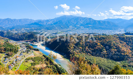 苗木城跡(秋季):從天守閣眺望台眺望 苗木城跡(秋季):從天守閣眺望台眺望 127990353