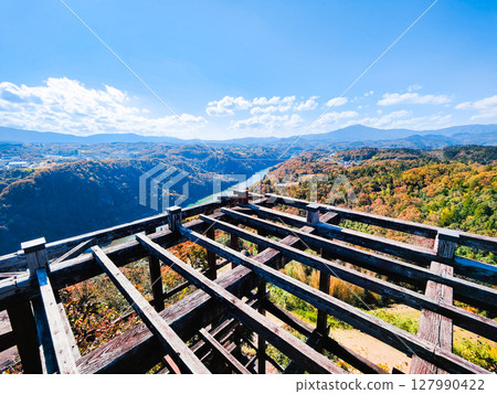 Naegi Castle Ruins (Autumn): View from the castle tower observation deck 127990422