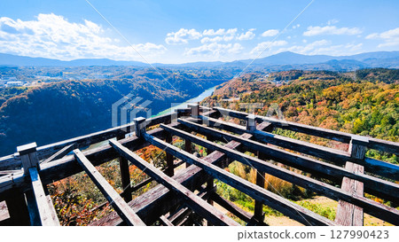 苗木城跡(秋季):從天守閣眺望台眺望 苗木城跡(秋季):從天守閣眺望台眺望 127990423