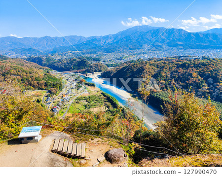 Naegi Castle Ruins (Autumn): View from the castle tower observation deck Naegi Castle Ruins (Autumn): View from the castle tower observation deck 127990470