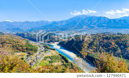 苗木城跡(秋季):從天守閣眺望台眺望 苗木城跡(秋季):從天守閣眺望台眺望 127990471