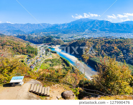 Naegi Castle Ruins (Autumn): View from the castle tower observation deck 127990476
