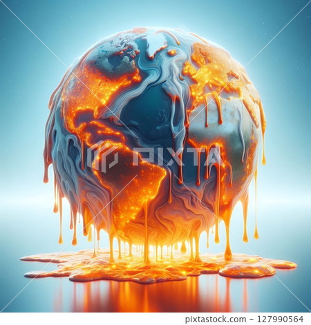 Melting Earth Concept for Global Warming and Climate Crisis Visualization with Generative AI. 127990564