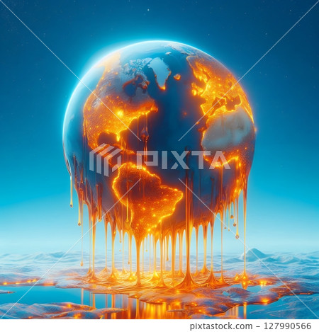 Melting Earth Concept for Global Warming and Climate Crisis Visualization with Generative AI. 127990566
