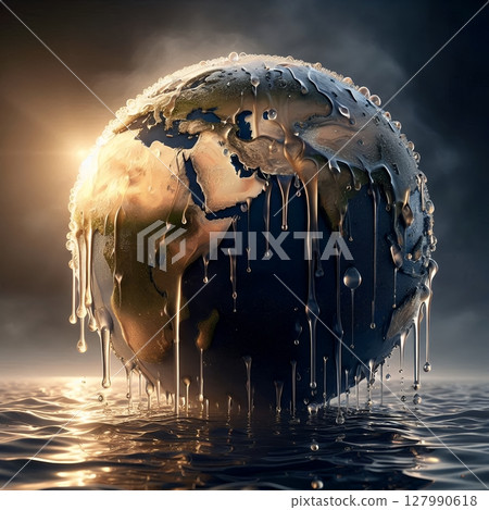 Melting Earth Concept for Global Warming and Climate Crisis Visualization with Generative AI. 127990618