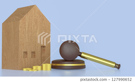 The House wood and Hammer for property law or Building concept 3d Rendering. The House wood and Hammer for property law or Building concept 3d Rendering. 127990652