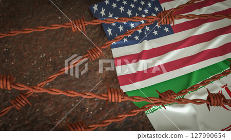 The American and Iran flag for war crisis concept 3d Rendering. The American and Iran flag for war crisis concept 3d Rendering. 127990654