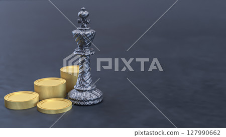 The King Chess and gold coins for Business concept 3d Rendering. The King Chess and gold coins for Business concept 3d Rendering. 127990662