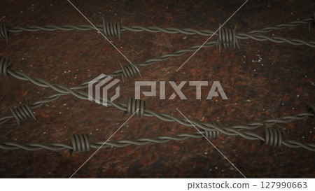 The Barbed wire on Rusty Background for war concept 3d Rendering. The Barbed wire on Rusty Background for war concept 3d Rendering. 127990663
