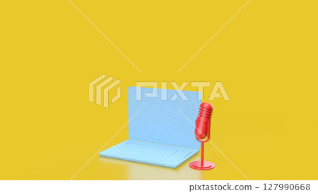 The Laptop and microphone for Pod cast or social media 3d render. The Laptop and microphone for Pod cast or social media 3d render. 127990668