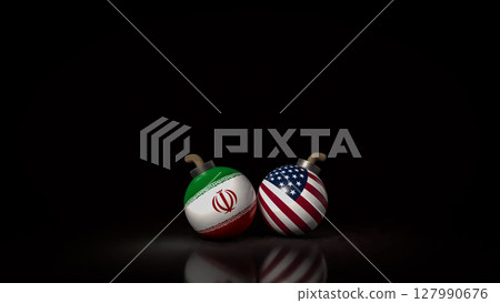 The American and Iran flag on Bomb for war crisis concept 3d Rendering. 127990676