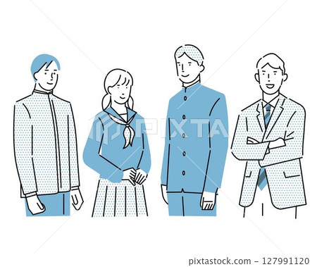 Male and female students - Support for examinees - Summer courses - Summer vacation - Junior high and high school - Simple people vector illustration material Male and female students - Support for examinees - Summer courses - Summer vacation - Junior high and high school - Simple people vector illustration material 127991120