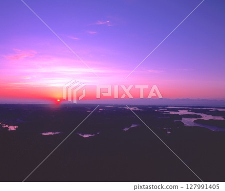 First sunrise of the year in Ise-Shima, Ago Bay and the ria coast (viewed from the panoramic observation deck of Yokoyama Observatory) / Ise-Shima National Park 127991405