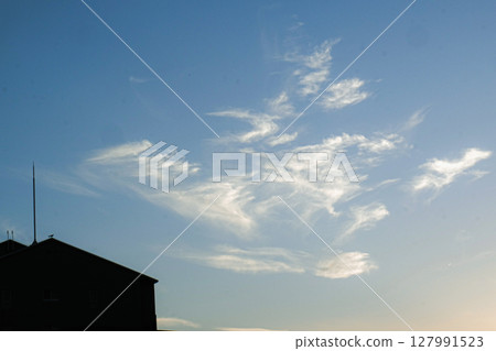 Summer evening sky with soft clouds Summer evening sky with soft clouds 127991523