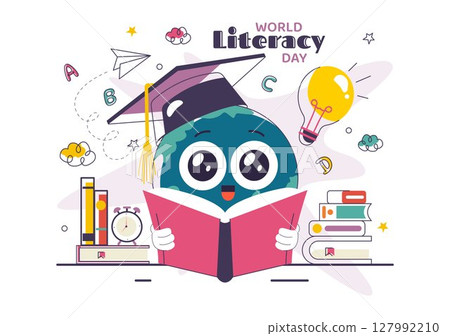 World Literacy Day Vector Illustration on 8th September Featuring Books, Educational Tools, and Learning for an Educational Holiday in a Background 127992210