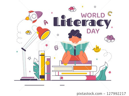 World Literacy Day Vector Illustration on 8th September Featuring Books, Educational Tools, and Learning for an Educational Holiday in a Background 127992217