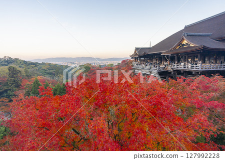 Autumn in Kyoto: Kiyomizu-dera Temple in the morning, Kiyomizu stage and autumn leaves Autumn in Kyoto: Kiyomizu-dera Temple in the morning, Kiyomizu stage and autumn leaves 127992228