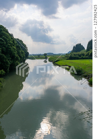 Landscape with river flow Landscape with river flow 127992425