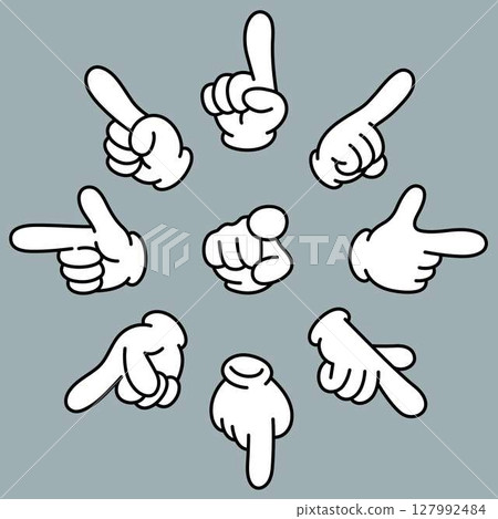 Hand signs pointing in different directions Hand signs pointing in different directions 127992484