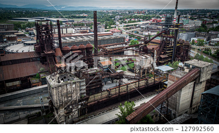 Dolni Vitkovice drone aerial. DOV. Industrial Complex. Ostrava. Czech Republic. Dolni Vitkovice drone aerial. DOV. Industrial Complex. Ostrava. Czech Republic. 127992560