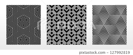 Geometric set of seamless black and gray patterns. Simple vector graphics 127992819