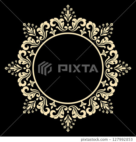 Decorative frame Elegant vector element for design in Eastern style, place for text. Floral black and golden border. Lace illustration for invitations and greeting cards Decorative frame Elegant vector element for design in Eastern style, place for text. Floral black and golden border. Lace illustration for invitations and greeting cards 127992853