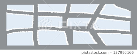 Light blue torn paper pieces set. Ripped paper sheet strips collection. Shapes and elements with jagged uneven edges for collage, text box, banner, sticker, poster. Vector textured cardboard fragments Light blue torn paper pieces set. Ripped paper sheet strips collection. Shapes and elements with jagged uneven edges for collage, text box, banner, sticker, poster. Vector textured cardboard fragments 127993166