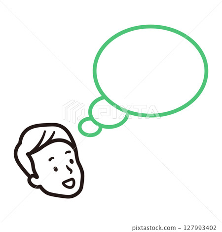 簡單說明一個微笑的商人和一個講話泡泡 簡單說明一個微笑的商人和一個講話泡泡 127993402