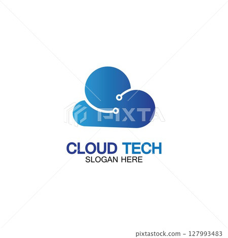Cloud technology logo icon template.Cloud symbol with circuit pattern. IT and computers, internet and connectivity vector illustration. 127993483