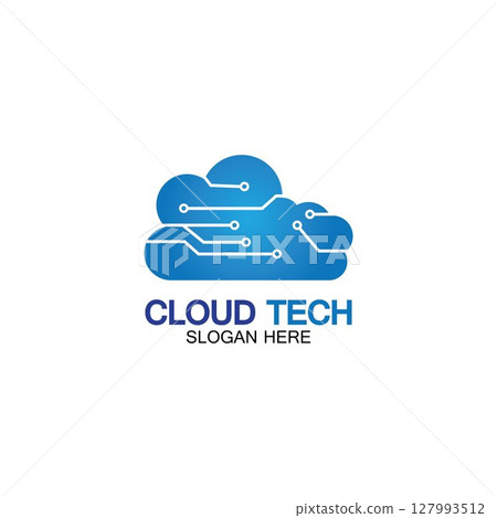 Cloud technology logo icon template.Cloud symbol with circuit pattern. IT and computers, internet and connectivity vector illustration. 127993512