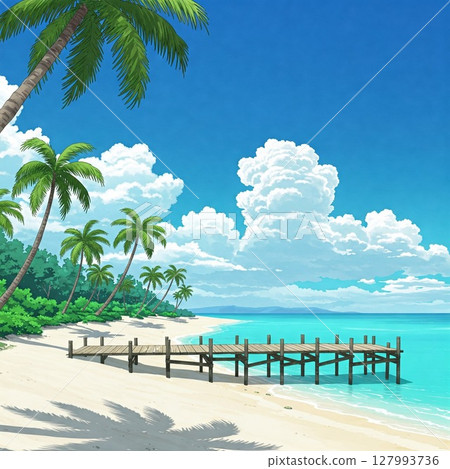 夏季：延伸至碧海白雲的碼頭 127993736