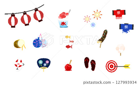 8bit retro game style summer festival icon set (transparent background) 127993934