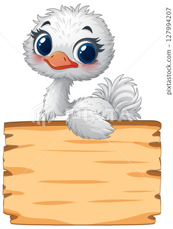 Cute Ostrich Chick with Wooden Sign Cute Ostrich Chick with Wooden Sign 127994207