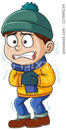 Shivering Boy in Winter Clothing Illustration Shivering Boy in Winter Clothing Illustration 127994234
