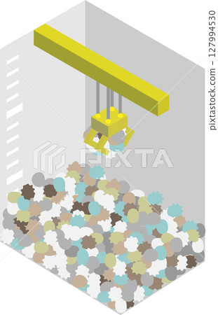 等距廢棄物處理設施垃圾坑中的起重機影像 127994530