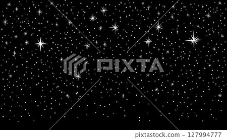 Hand-drawn celestial pattern of white stars and dots on a black 127994777