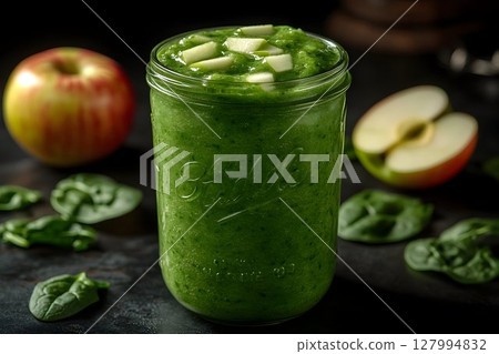 Green apple spinach smoothie recipe healthy food vibrant drink 127994832